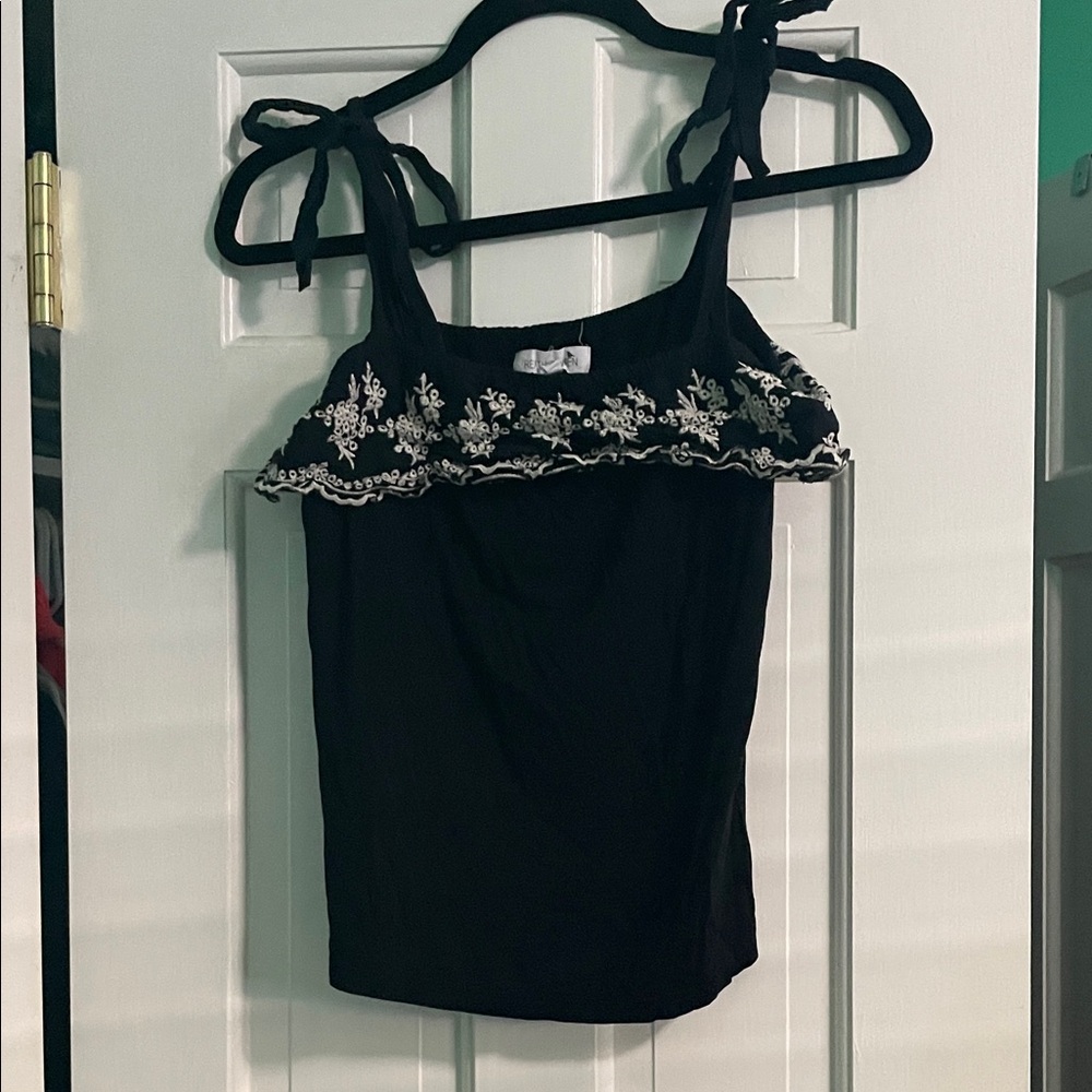 Chic Black Camisole with White Embroidery